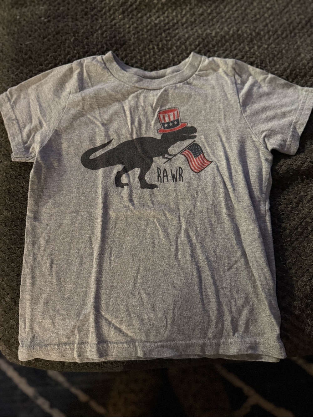 Port and Company Grey Kids 'RAWR' Dino Tee with Patriotic Hat